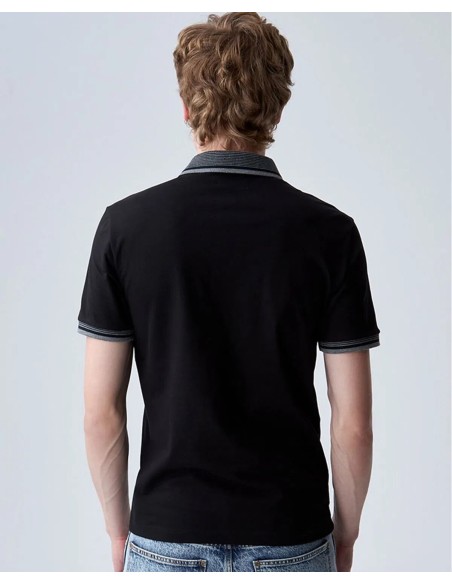 Polo para hombre Slim manga corta con rayas estampadas en el cuello